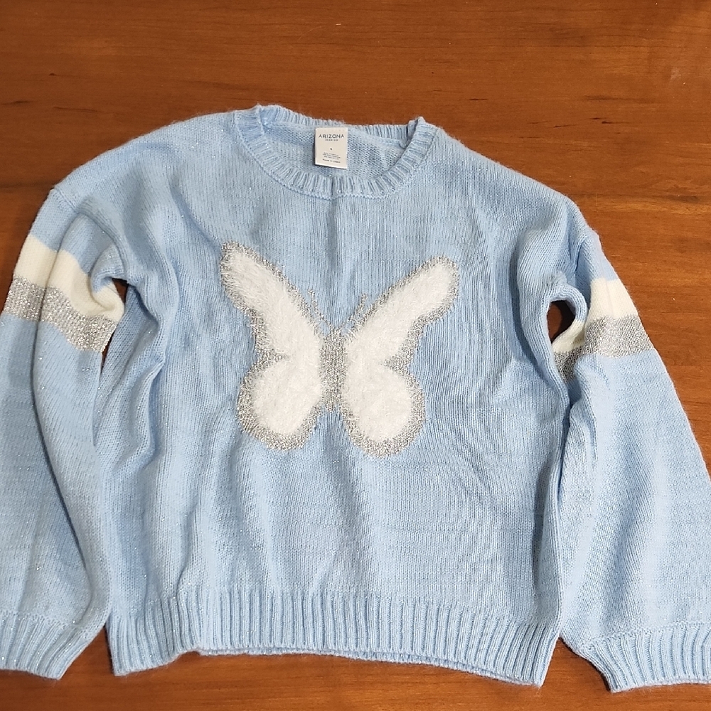 Girls Blue and White Butterfly Sweater